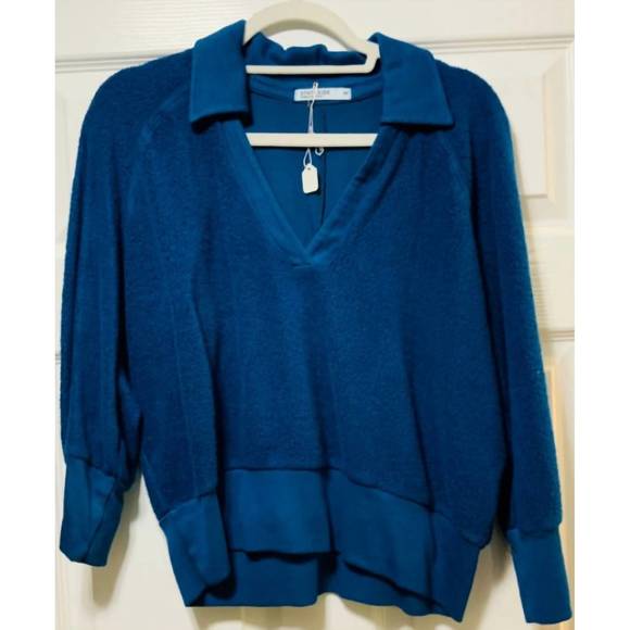 STATESIDE Sweaters - NEW STATESIDE johnny sherpa collar sweatshir in deep sea blue